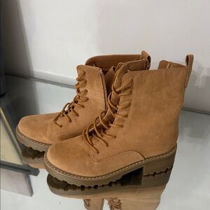 Tan Suede Lace-Up Ankle Boots